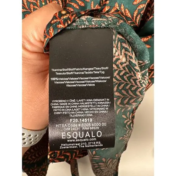 Esqualo Satin Long Sleeve Button Up Blouse Womens Size 12 Green - Picture 9 of 10